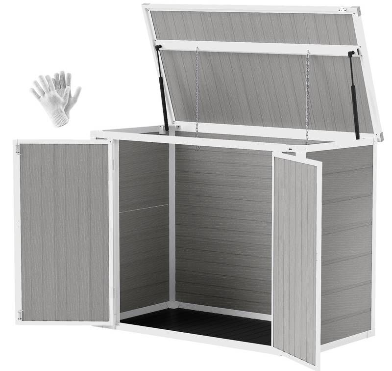 Retail $447.99) Outsunny 4.7 x 2.5FT Outdoor Horizontal Storage Shed, Lockable Trash Can Storage with Chain Lid, Gray