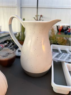 White glass pitcher 14 “ tall