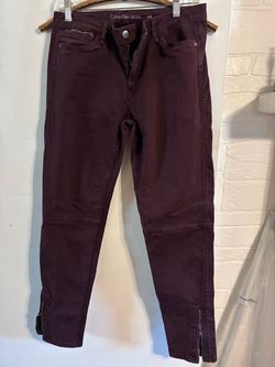 1319 Used Calvin Klein Jeans Burgundy Moto Skinny Jeans Size W8Regular $10.00