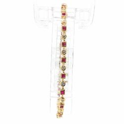 Woman’s Ladies 14k Yellow Gold 7” Inch Bezel Set Red and White Stone Tennis Bracelet GP3127783