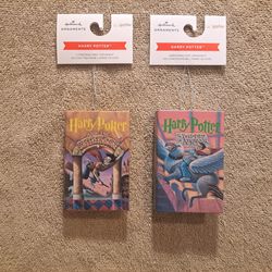 BRAND NEW Hallmark (2 Pack Ornaments): Harry Potter books #1 and #3