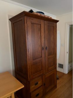 Shaker Solid Wood Armoire. Walnut with metal handles