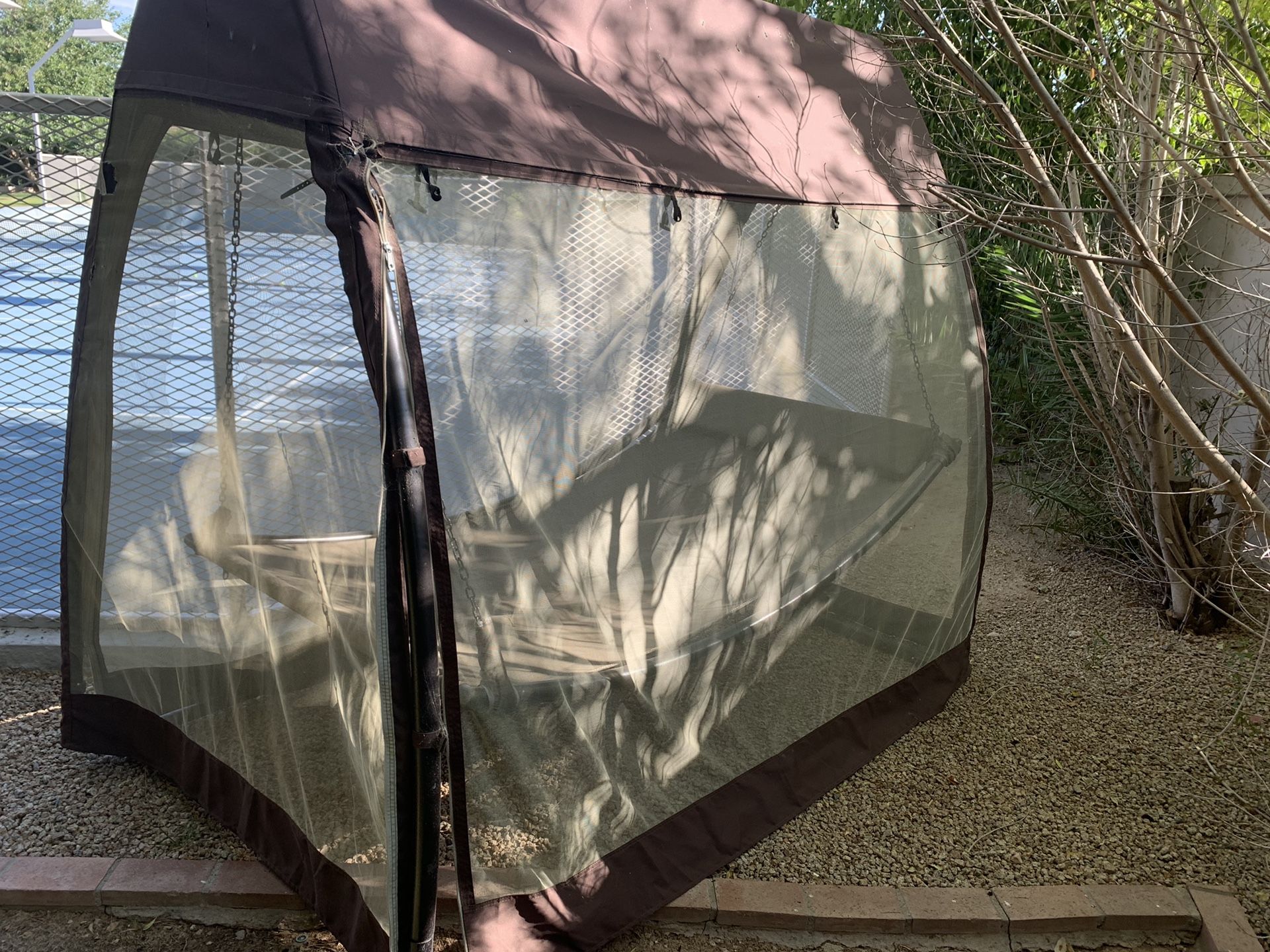 Enclosed hammock great item has some holes in the mesh otherwise works great