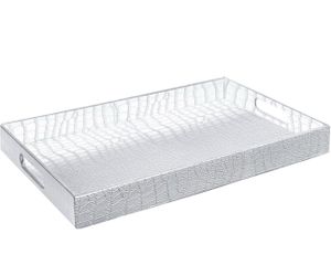 Faux Leather Serving Tray, Silver