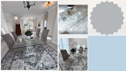 Contemporary Glass Sculpture Fining Glass Table With 4 Dining Chairs