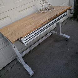 HUSKY Rolling Adjustable Height Work Bench Workbench Table Cart Desk With Power Strip 