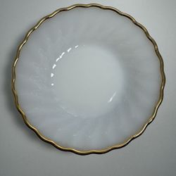 Anchor Hocking Fire King Swirl Gold Trim Milk Glass Bowl