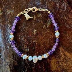 Amethyst Pearl Golden Bird Bracelet 