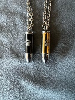 Pair of Bullet Urn Necklaces with Paw Print Engraving