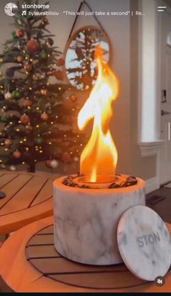 STON Marble Tabletop Fire Pit with Terra Flame Gel Fuel