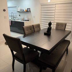 Dark Brown Dining Table With 4 Chairs 1 Bench