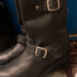 LEATHER BOOTS  Front DOUBLE STRAP  Top Double Strap BLACK BOOTS