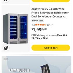 Zephyr Presrv 24 Inch Wine Fridge & Beverage Refrigerator Dual 