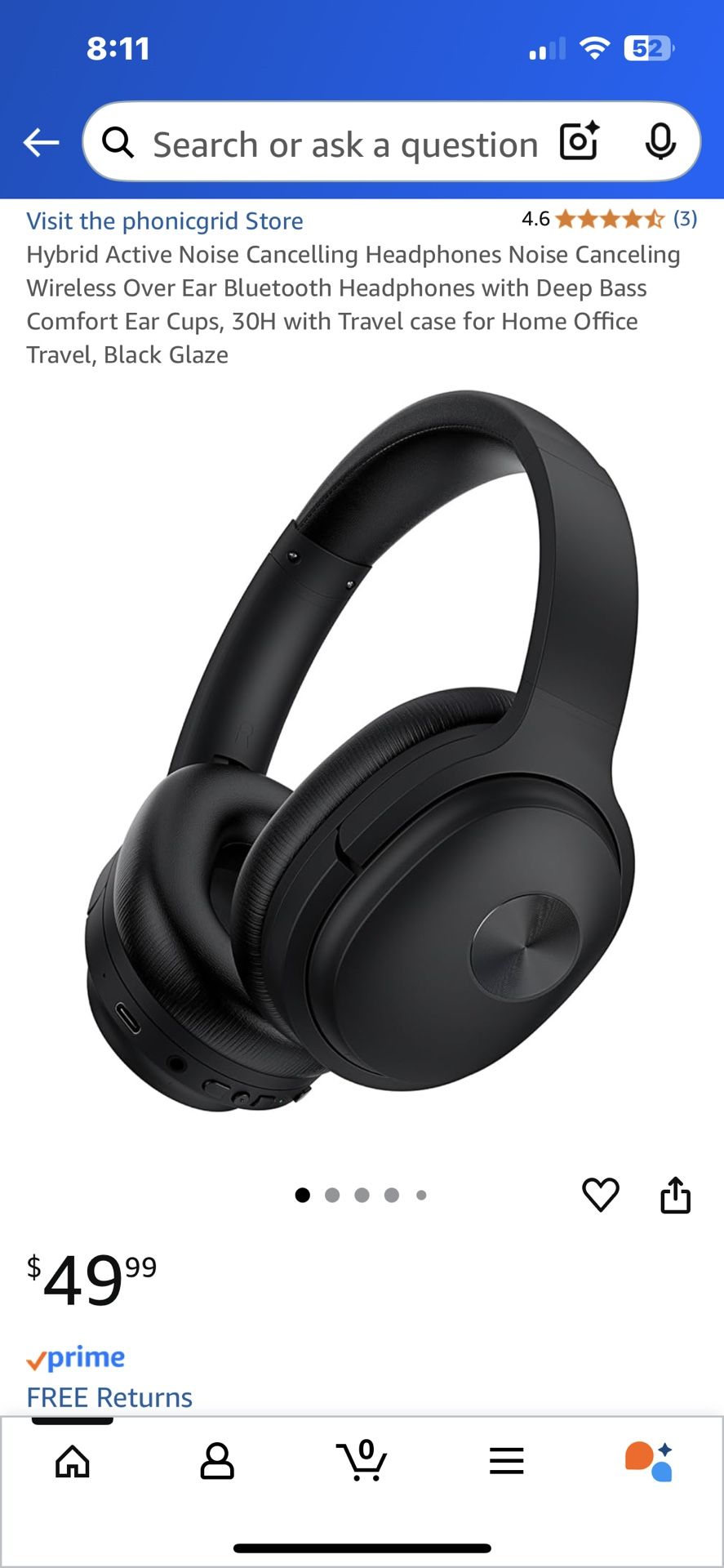 Hybrid Active Noise Cancelling Headphones Noise Canceling Wireless Over Ear Bluetooth Headphones with Deep Bass Comfort Ear Cups, 30H with Travel case