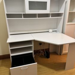 White Reversible Corner Desk With Hutch With Or Without Chair