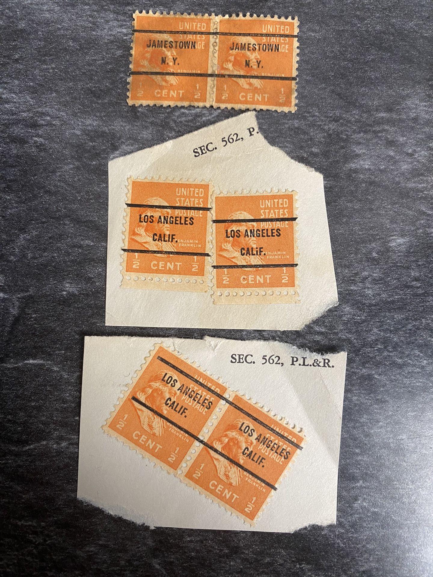 Set Of 6 Antique US Postage Stamps 1938 1/2 Cent #803 U.S. Franklin Presidential Series Deep Orange (Rare Collectors Item!)