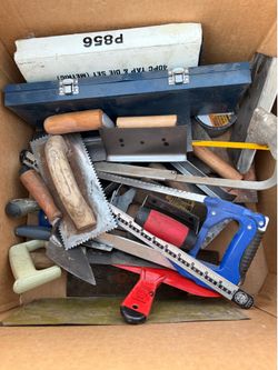 Box of cement trowels/tools
