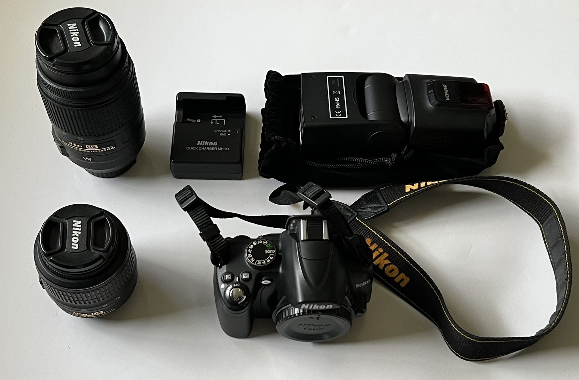Nikon D3000 Digital SLR Camera 18-55mm & 55-300mm Lens Set  & Flash