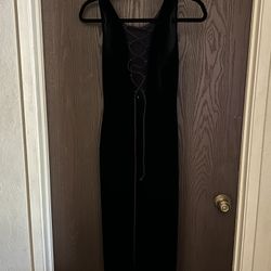 Vintage Deep Blue Velvet Dress With Lace Up Back