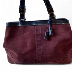 Coach Burgundy Suede Hampton Shoulder Bag
