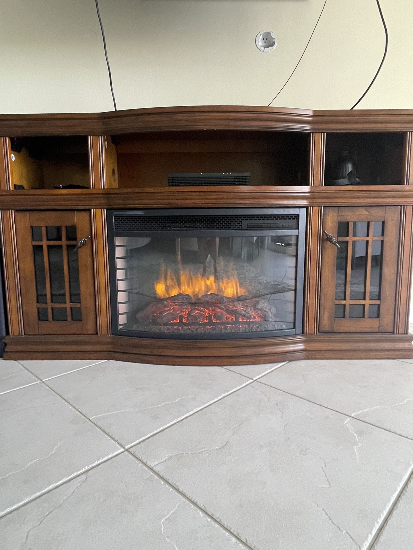 Glendon 56" Traditional Electric Fireplace TV and Media Console in Burnished Pecan