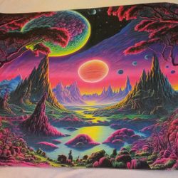 Magestic  Land Semi Black Light Reactive Cloth Wall Tapestry 
