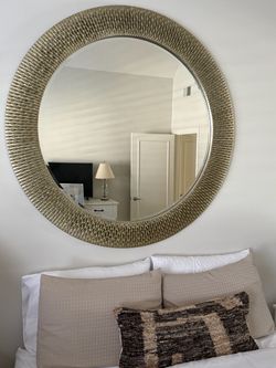 Large Round Wall Mirror Gold Textured Frame