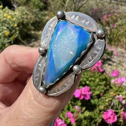 Sterling Large Blue Crystal Ring