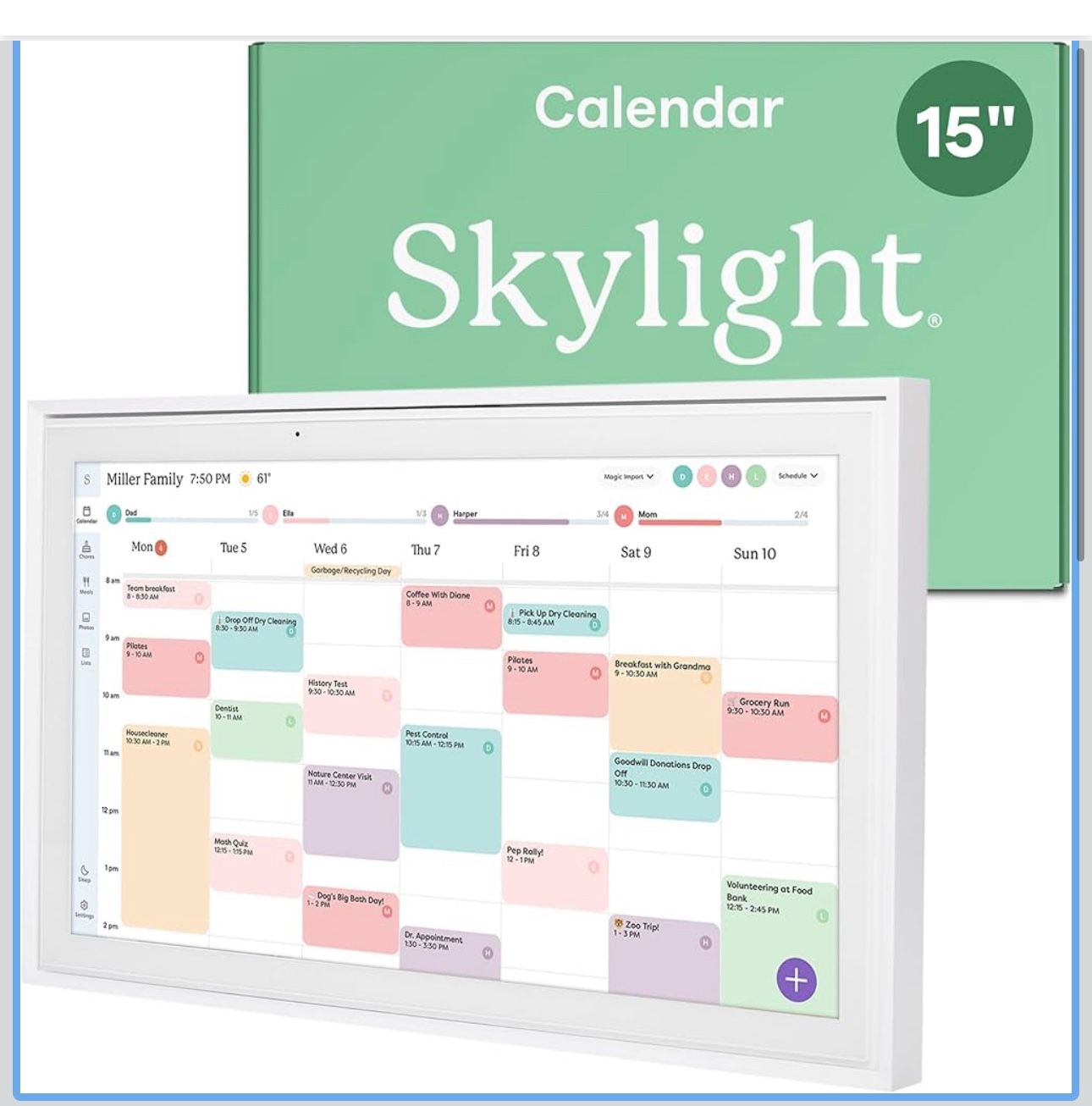 Skylight Calendar: 15-inch Wall Planner Digital Calendar & Chore Chart, Smart Touchscreen Interactive Display for Family Schedules – Wall Mount Includ