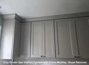 Gray Shaker Upper Kitchen Cabinets with Crown Molding - Buyer Removes