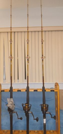 3 New Penn Battle II 5000 on 3 new Tiger Elite Jigging meduim Heavy  graphite 6'6 UGLYSTICK rods