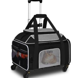 NEW Petskd Black Top-Expandable Pet Carrier with Wheels 19x13x9" Airlines Approved