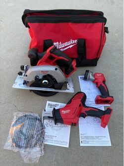 Milwaukee M-18 (3) Piece Tool Set. Circular Saw/ Hackzall /LED Light