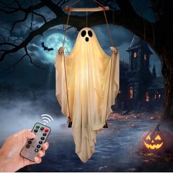 Halloween Decorations Outdoor - 5FT Scary Hanging Ghost with Remote Control 8 LED Lights Mode,Timer Function, Realistic Skeleton Hands, Easy Adjustabl