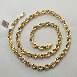 14kt Gold Hollow Rope Chain 22"