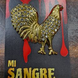 Shiny Gold With Diamond Charms Rooster/Gallo Enamel Hat Pin
