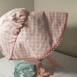 Handmade Pink Gingham Bonnet Halloween Costume Hat