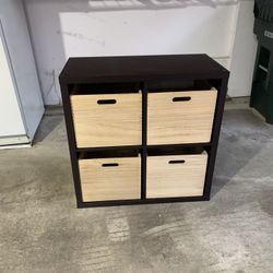 Black-brown IKEA Kallax 2 X 2 Storage Shelf + Wooden Box Inserts