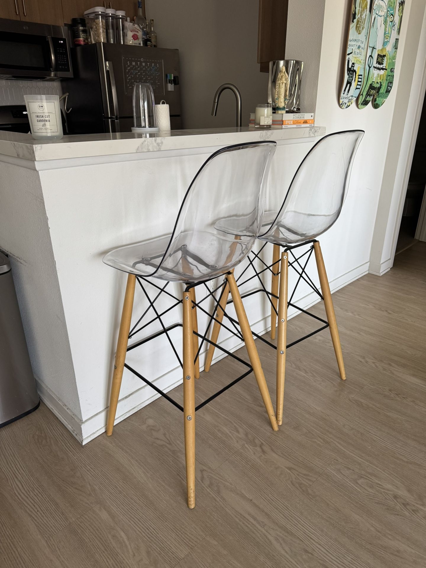 Mid-century Modern Acrylic Wood Bar Stools
