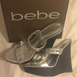 Bebe sandals platform wedges silver