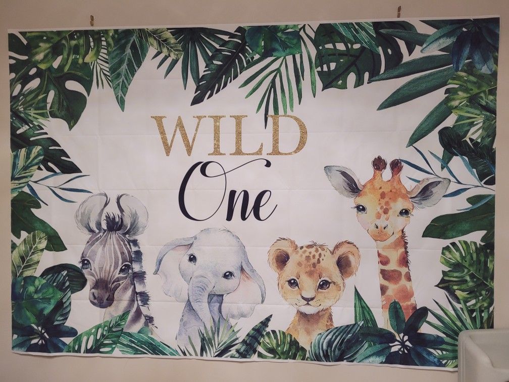 Safari Birthday Backdrop For 1 Year Old