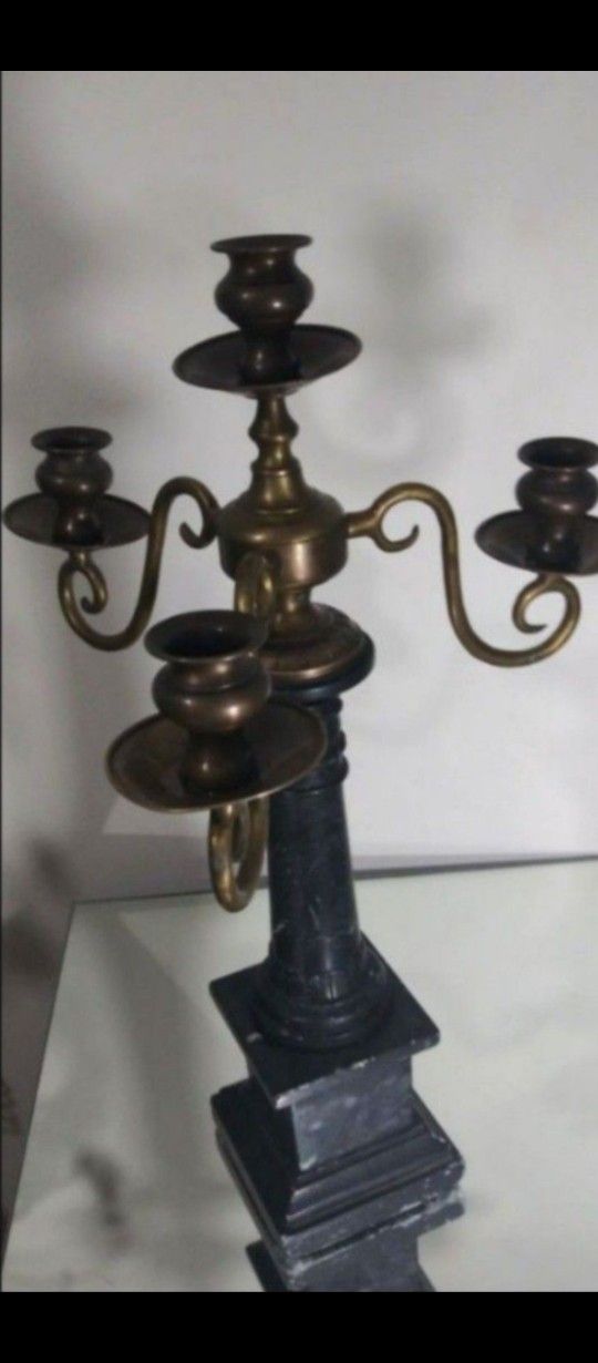 ANTIQUE - MID CENTURY BRONZE / MARBLE BASE CANDELABRA 18"×11