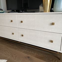 CB2 Ivory Shagreen Embossed Dresser Console For Sale for Sale
