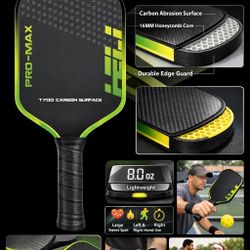 PRO-MAX T700 Carbon Fiber Pickleball Paddle – 16MM Honeycomb Core, Lightweight 8oz, Large Sweet Spot, Ergonomic Non-Slip Grip, USAPA Style Performance