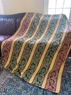 Vintage Damask Stripe Drapery Fabric 102x59 Green Burgundy Gold Brocade