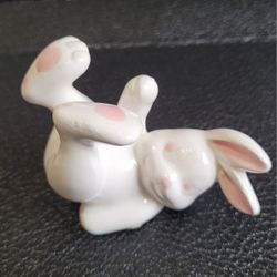 Vintage 1984 OCI Bunny Rabbit Figurine   Omnibus Tumbling Easter Bone China 2"