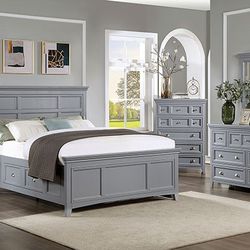 Brand New Grey 4pc Queen Bedroom Set (Available In Eastern King)