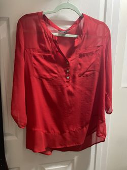 Red Women’s Top With Sheer Arms 