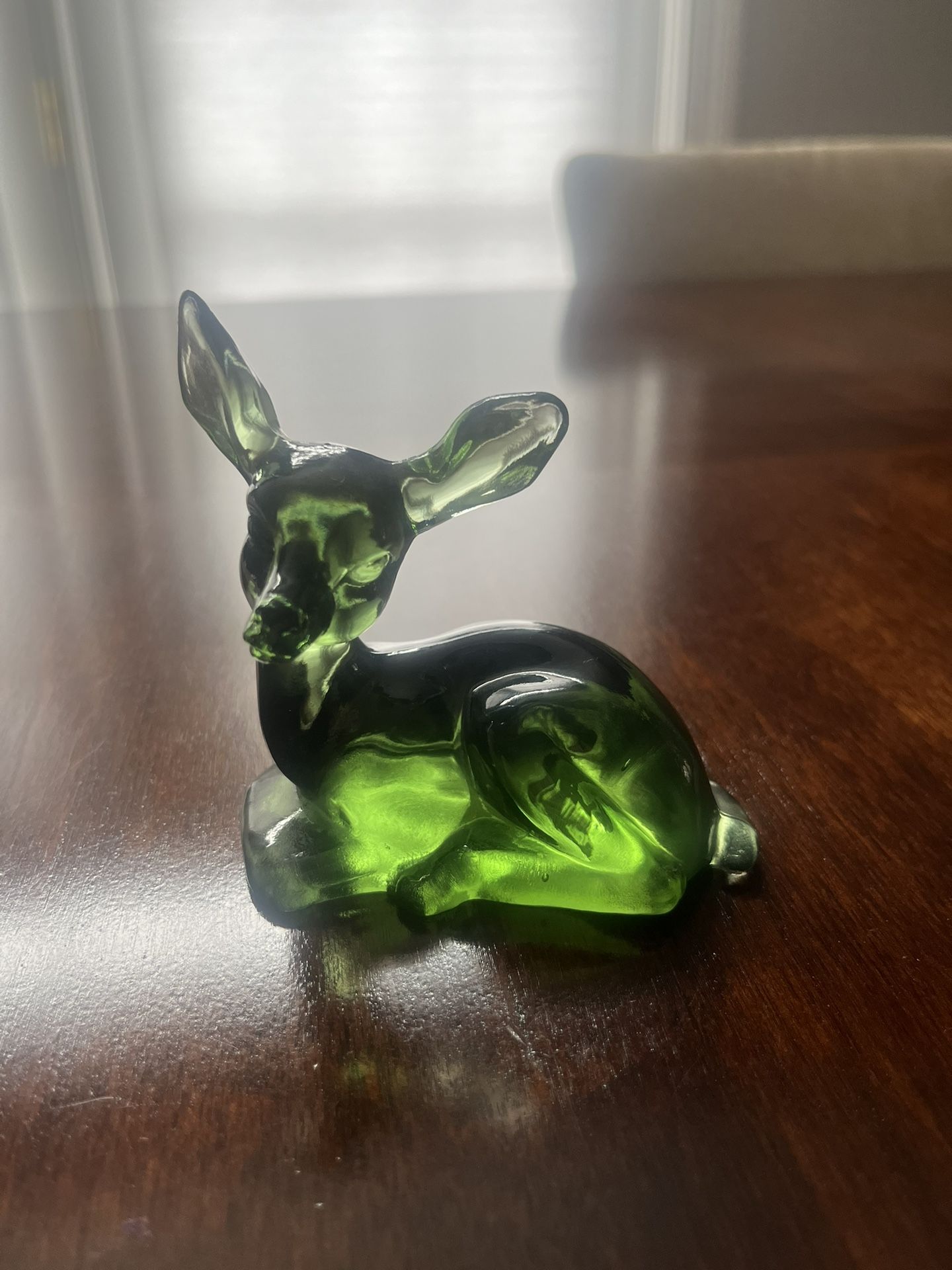 Vintage Fenton green glass deer fawn figure