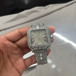Iced Out Cartier Moissanite Roman King Square Watch